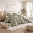 Benjara Edge 4 Piece King Size Duvet Comforter Set- Washed Linen- Sage Green