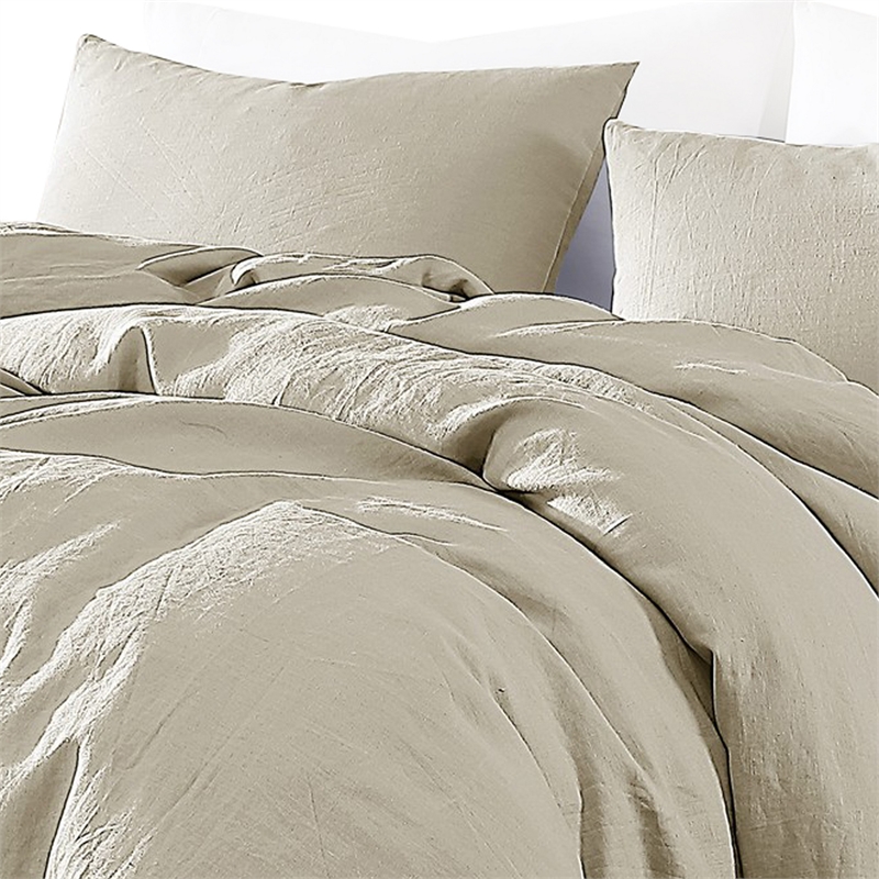 Benjara Edge 4 Piece King Size Duvet Comforter Set- Washed Linen- Oatmeal Beige
