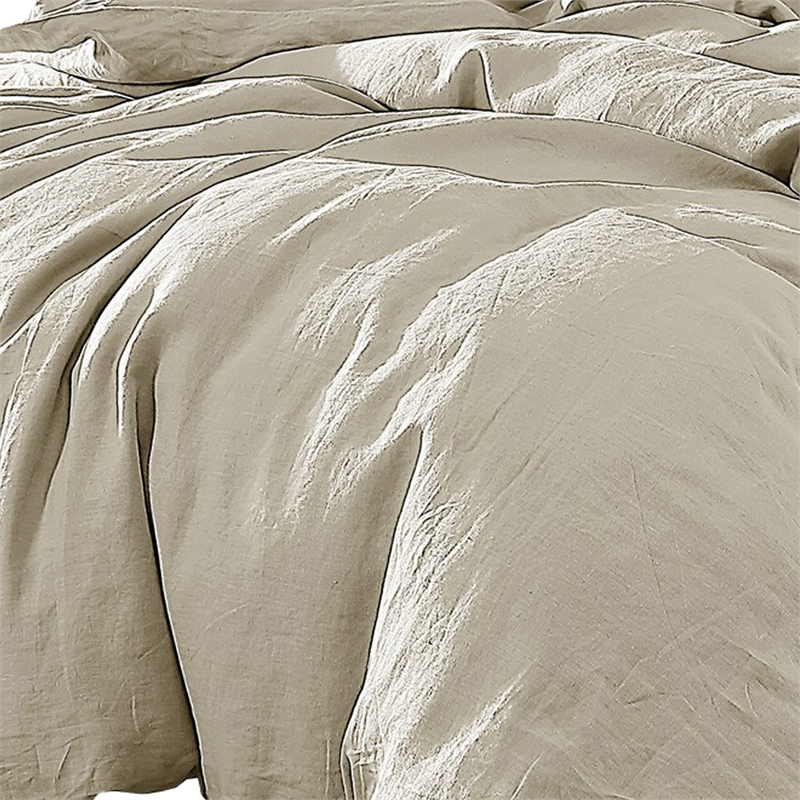 Benjara Edge 4 Piece King Size Duvet Comforter Set- Washed Linen- Oatmeal Beige