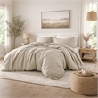 Benjara Edge 4 Piece King Size Duvet Comforter Set- Washed Linen- Oatmeal Beige