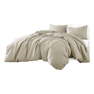Benjara Edge 4 Piece King Size Duvet Comforter Set- Washed Linen- Oatmeal Beige
