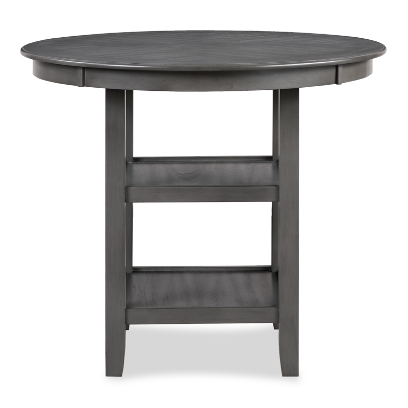 Benjara Ceri 5pc Round Counter Dining Table & Chair Set- Gray Wood- White Fabric
