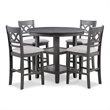 Benjara Ceri 5pc Round Counter Dining Table & Chair Set- Gray Wood- White Fabric