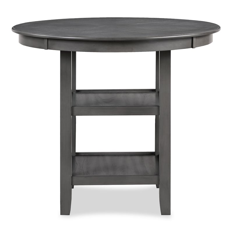 Benjara Ceri 5pc Round Counter Dining Table & Chair Set- Gray Wood- White Fabric
