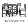 Benjara Ceri 5pc Round Counter Dining Table & Chair Set- Gray Wood- White Fabric