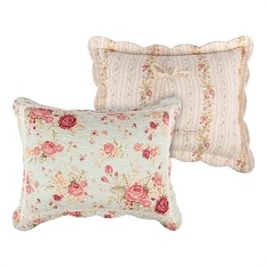 Benjara Rosle 36&quot King Pillow Sham- Scallop Edges- Floral Pinstripe Blue Cotton