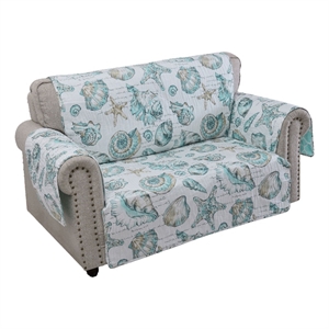 Benjara Jiye 103&quot Wave Quilted Loveseat Cover- Seashell Design- White Polyester