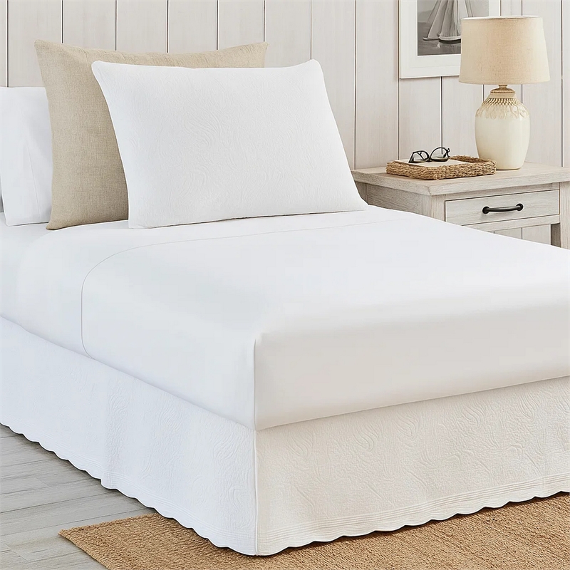 Benjara Muka Paisley Quilted Full Bed Skirt & Cotton Drop - White