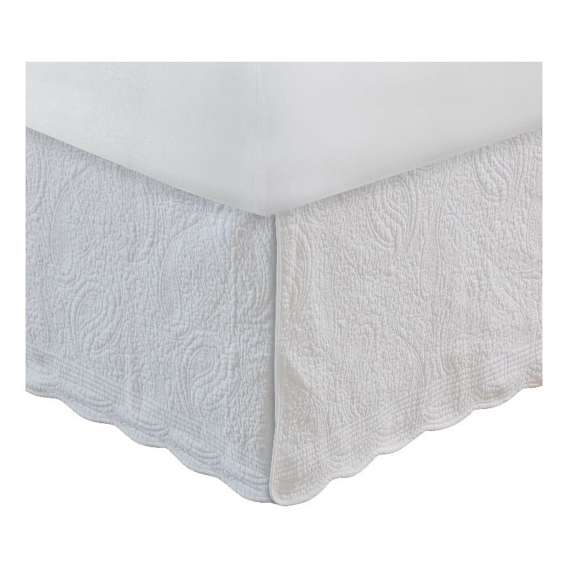 Benjara Muka Paisley Quilted Full Bed Skirt & Cotton Drop - White