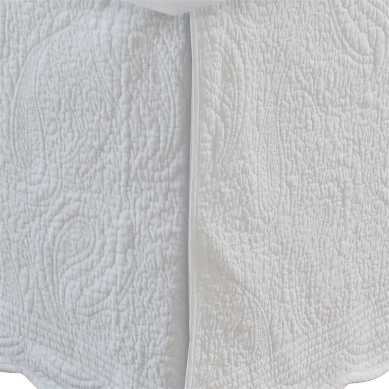 Benjara Muka Paisley Quilted Full Bed Skirt & Cotton Drop - White