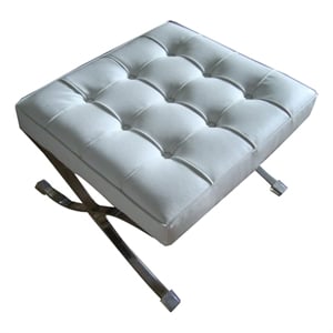 Benjara Alee 27&quot Ottoman- Square Tufting- Crossed Legs- White Faux Leather