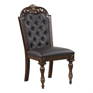 Benjara Mitch 21&quot Tufted Set of 2 Dining Chairs - Faux Leather Seat- Brown