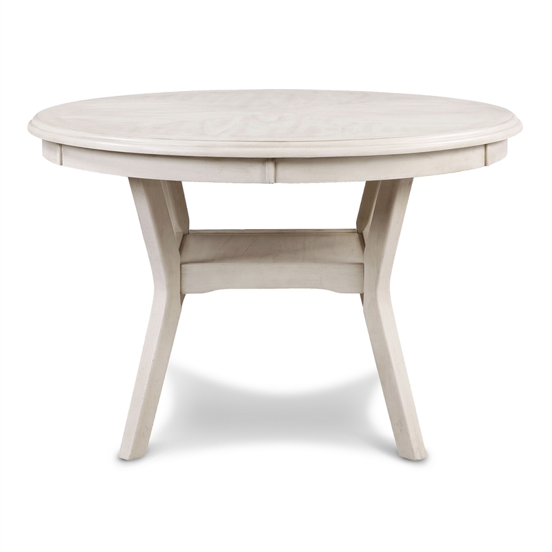 Benjara Aine 5 Piece Round Dining Table and Chair Set- White Wood- Fabric Seat