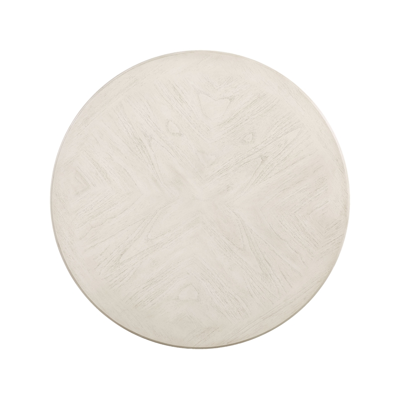 Benjara Aine 5 Piece Round Dining Table and Chair Set- White Wood- Fabric Seat