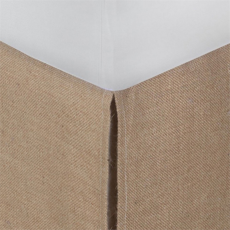 Benjara Kuma Full Bed Skirt-Spilt Corners-Burlap Drop-Polyester Platform-Brown