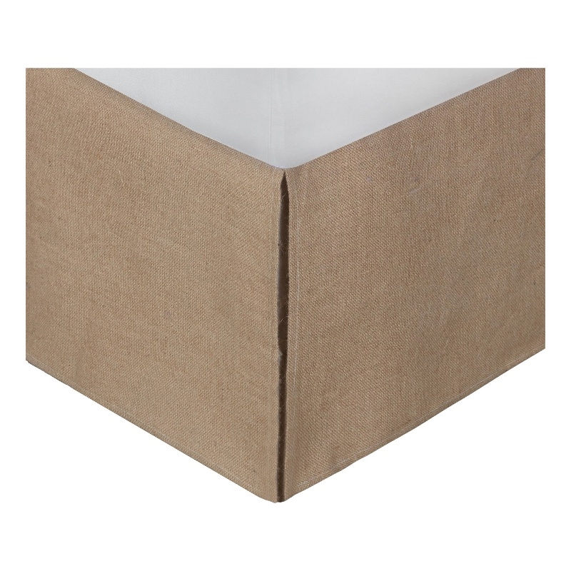 Benjara Kuma Full Bed Skirt-Spilt Corners-Burlap Drop-Polyester Platform-Brown