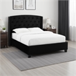 Benjara James King Size Bed- Platform Style- Button Tufted Black Velvet
