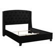 Benjara James King Size Bed- Platform Style- Button Tufted Black Velvet