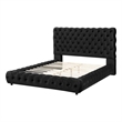 Benjara James Queen Size Bed- Platform Style- Button Tufted Black Velvet