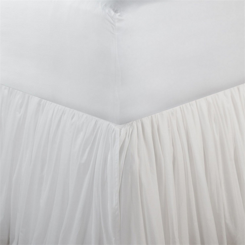 Benjara Twin Bed Skirt & Cotton Voile Drop - Ruffled Edge- White