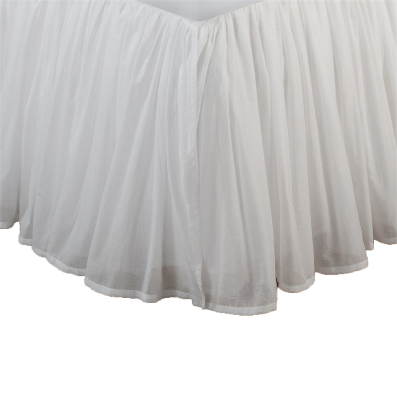 Benjara Twin Bed Skirt & Cotton Voile Drop - Ruffled Edge- White