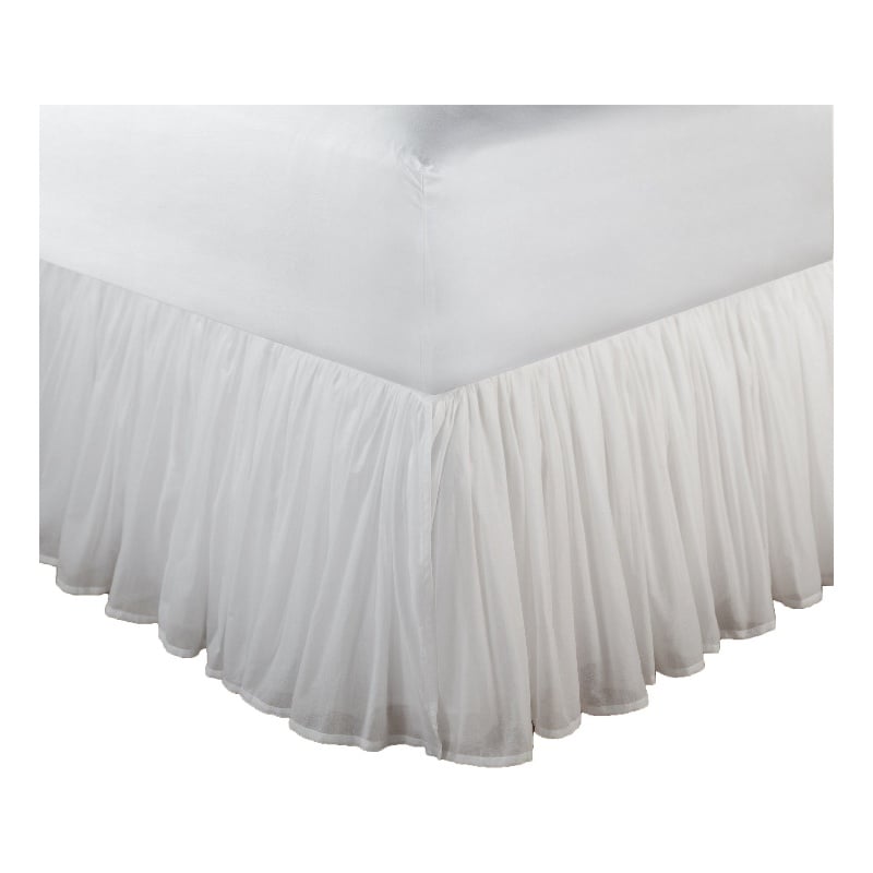 Benjara Twin Bed Skirt & Cotton Voile Drop - Ruffled Edge- White