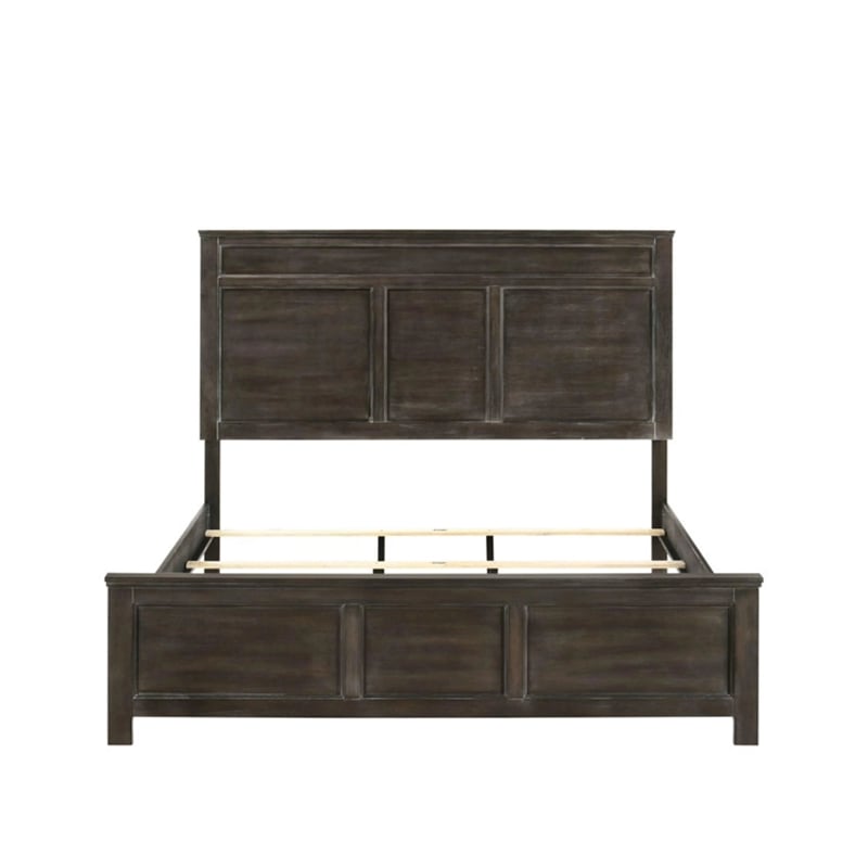 Benjara Aver King Size Bed- Transitional Carved Panel Design- Nutmeg Brown Wood