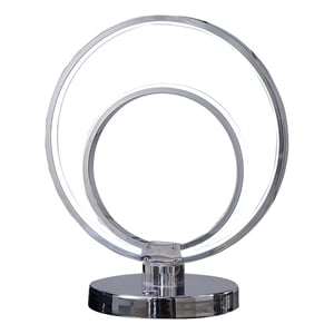 Benjara 14&quot Table Lamp- Modern Ring LED Light- Round Metal Base- Silver
