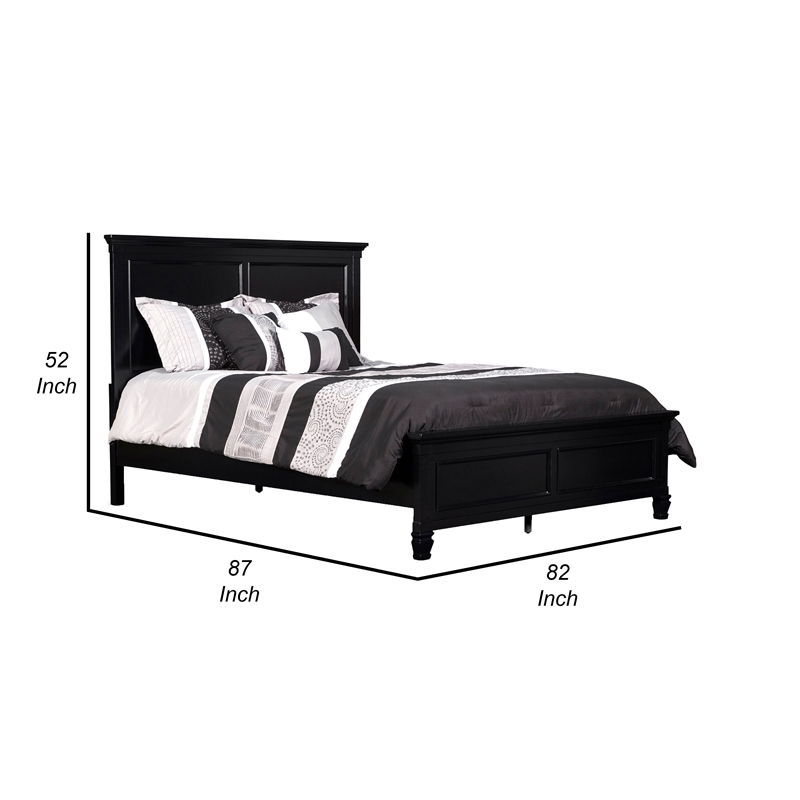 Benjara Umi King Size Bed- Classic Panel Design with Molded Details- Black Wood