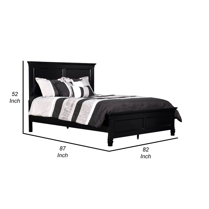 Benjara Umi King Size Bed- Classic Panel Design with Molded Details- Black Wood