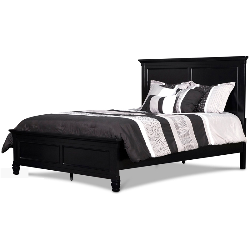 Benjara Umi Full Size Bed- Classic Panel Design with Molded Details- Black Wood