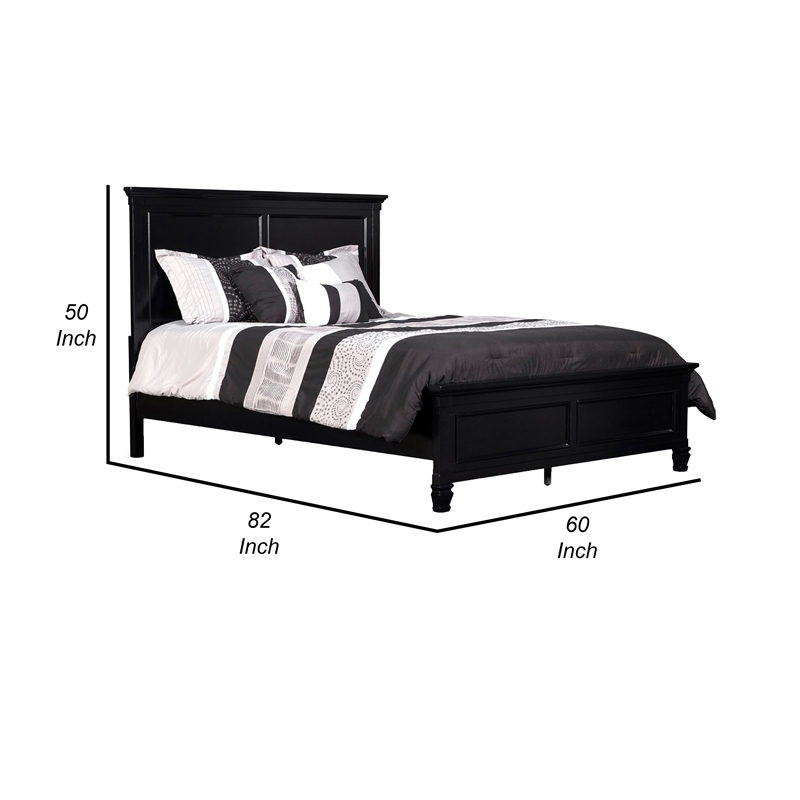 Benjara Umi Full Size Bed- Classic Panel Design with Molded Details- Black Wood