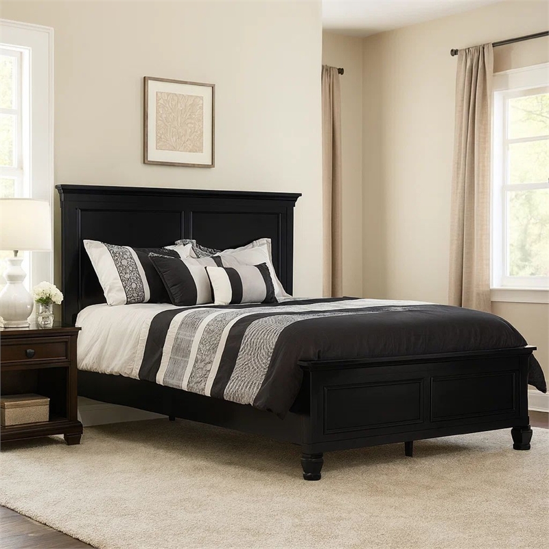Benjara Umi Full Size Bed- Classic Panel Design with Molded Details- Black Wood