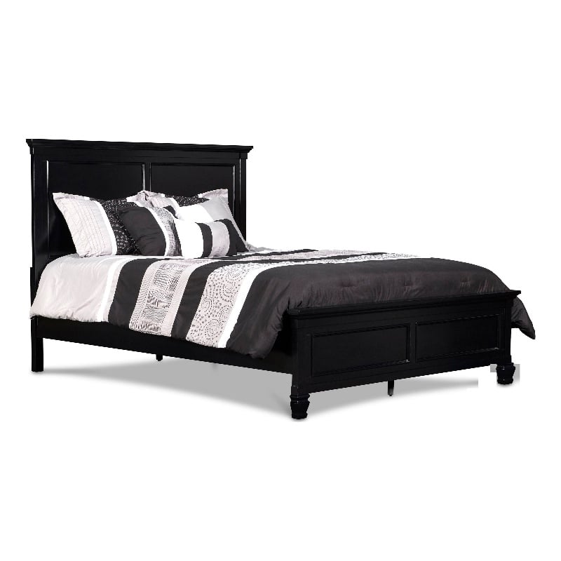 Benjara Umi Full Size Bed- Classic Panel Design with Molded Details- Black Wood
