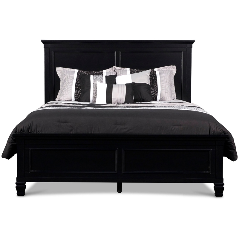 Benjara Umi Full Size Bed- Classic Panel Design with Molded Details- Black Wood