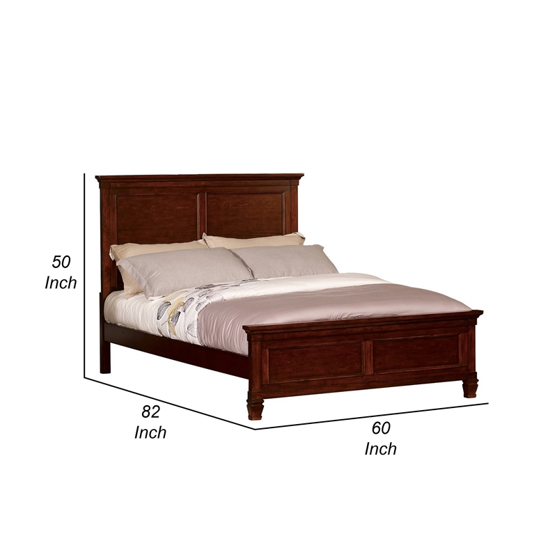 Benjara Umi Full Size Bed- Classic Panel Design with Molded Details- Brown Wood