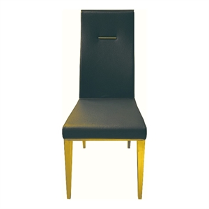 Benjara 22&quot Dining Chair- Brushed Gold Legs- Set of 4- Black Vegan Leather