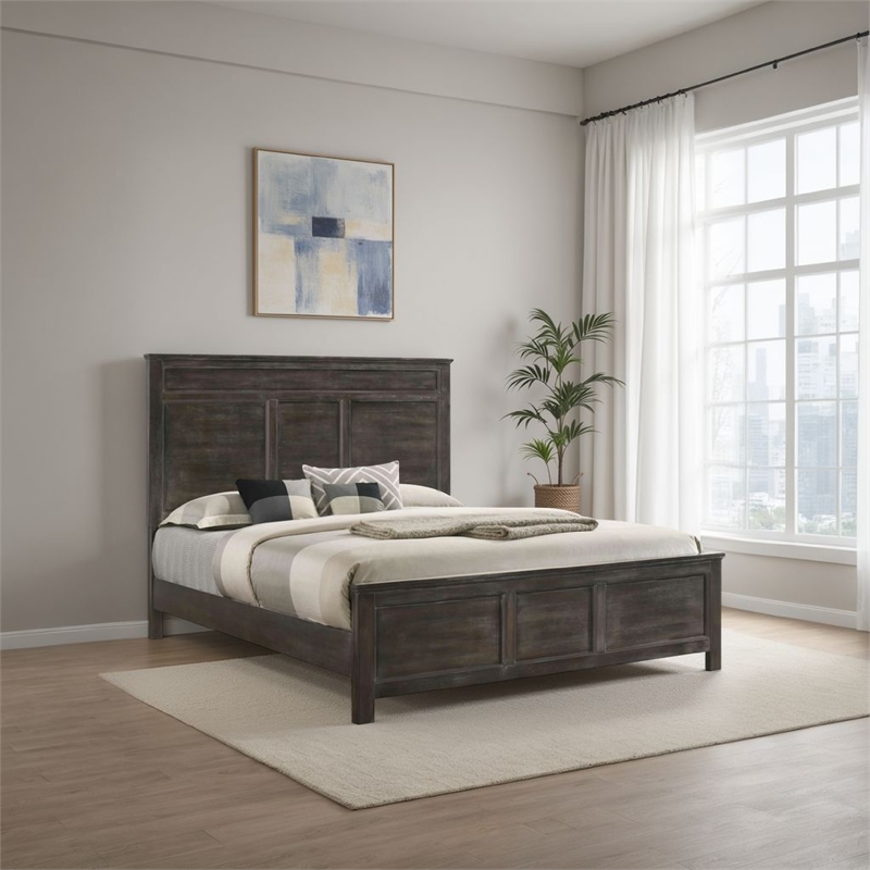 Benjara Aver Twin Size Bed- Transitional Carved Panel Design- Nutmeg Brown Wood