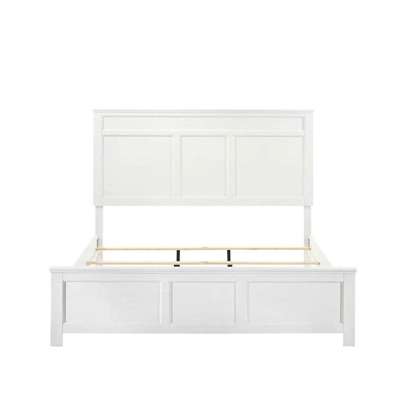 Benjara Aver Full Size Bed- Transitional Carved Panel Design- White Wood Finish