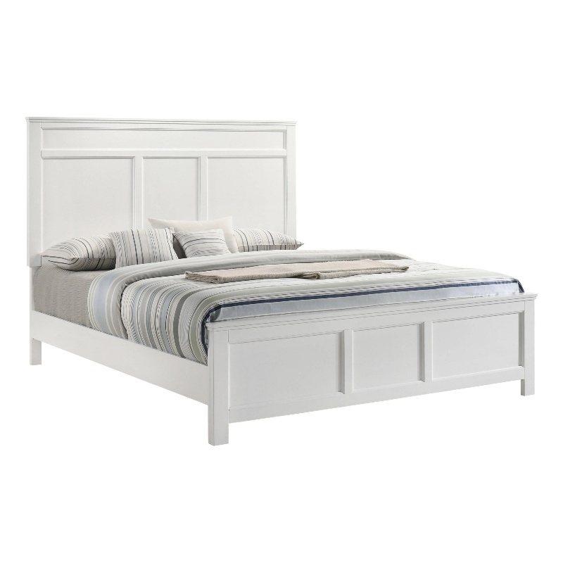 Benjara Aver Full Size Bed- Transitional Carved Panel Design- White Wood Finish