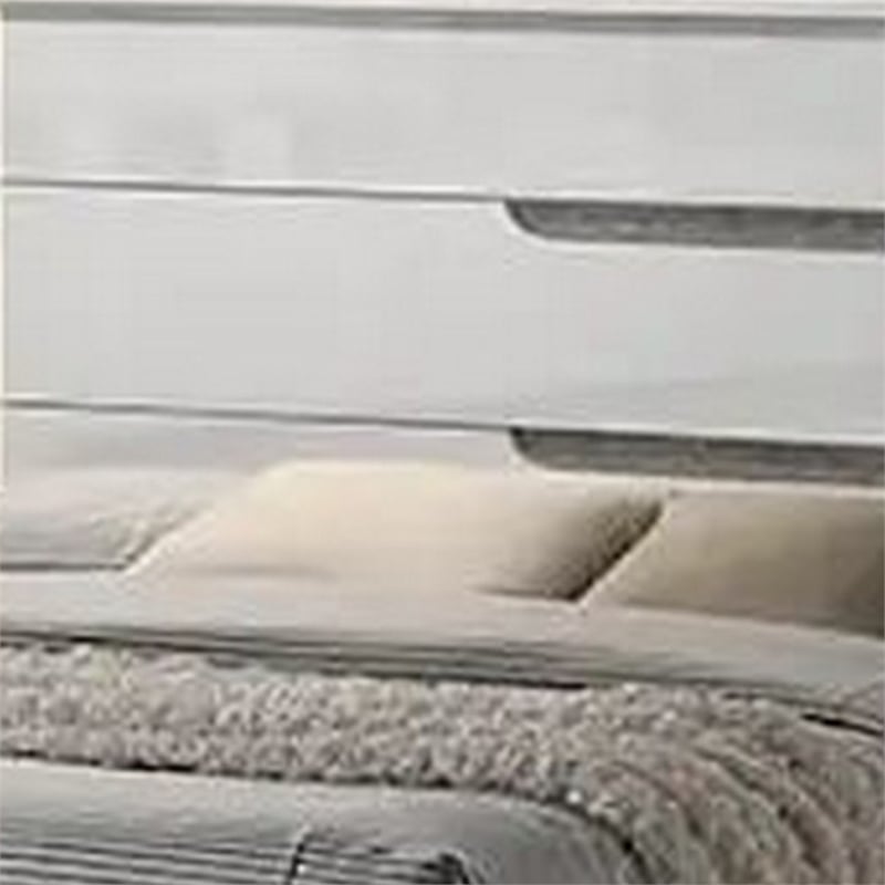 Benjara Peis King Size Bed- LED- Crystal Accents- Modern Design- Glossy White