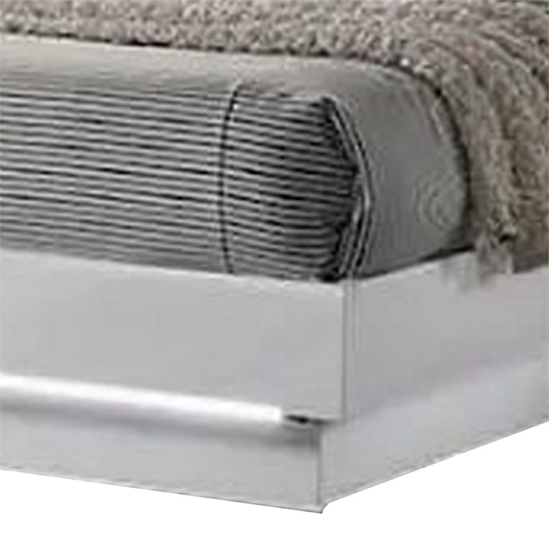 Benjara Peis King Size Bed- LED- Crystal Accents- Modern Design- Glossy White