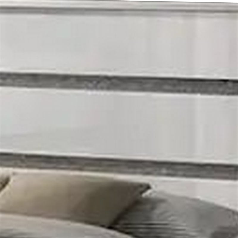 Benjara Peis Queen Size Bed- LED- Crystal Accents- Modern Design- Glossy White