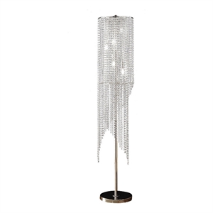 Benjara Mindy 62&quot Floor Lamp- Crystal Raindrops Design- Metal- Clear Finish