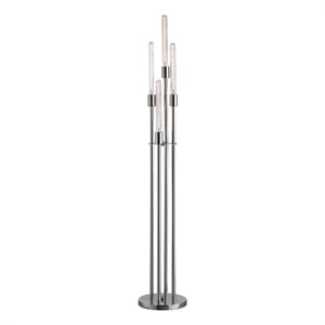 Benjara 59&quot Floor Lamp- 4 LED Lights- Metal Round Base- Glossy Nickel Finish