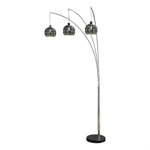 Benjara 92&quot 3 Arm Arc Floor Lamp with Modern Round Metal Base- Silver Finish