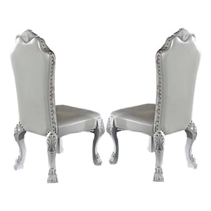 Benjara Ally 25&quot Side Chair Set of 2- Curved Top- Carved Scrolled Motifs- White