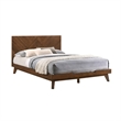 Benjara Soer King Size Platform Bed- Chevron Pattern- Solid Wood- Walnut Brown