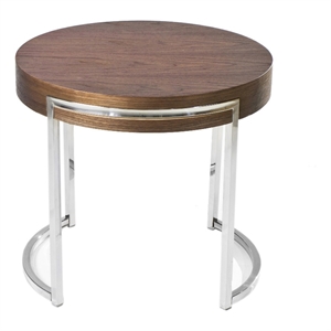 Benjara Dami 22&quot Side End Table- Walnut Brown Round Top- Open Metal Frame