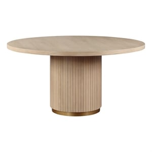 Benjara Emi 59&quot Dining Table- Round Top & Pedestal Base- Rustic Brown- Gold